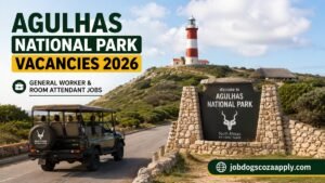 The entrance to Agulhas National Park with a safari vehicle and lighthouse, representing Agulhas National Park Vacancies 2026 at SANParks.
