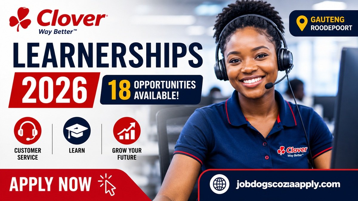 Smiling young South African woman wearing a headset while assisting customers in a modern Clover customer service centre during the Clover Call Centre Learnerships 2026 programme.