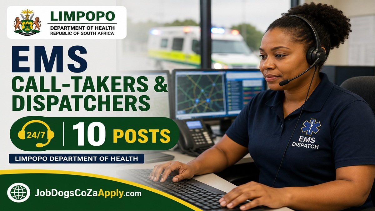 EMS Call-Taker and Dispatcher answering emergency calls for the Limpopo Department of Health EMS Call-Takers and Dispatchers Vacancies 2026 (10 Posts) in South Africa.