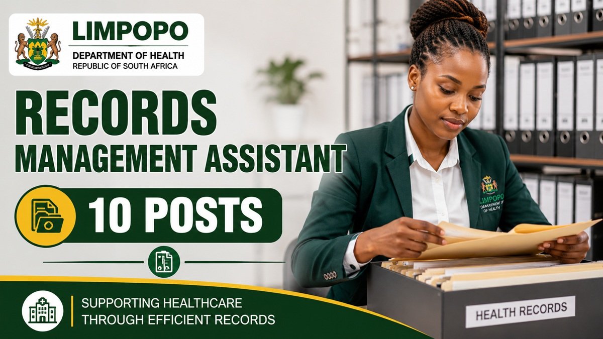 Records Management Assistant organizing healthcare files for the Limpopo Department of Health Records Management Assistant Vacancies 2026 (10 Posts) in South Africa.