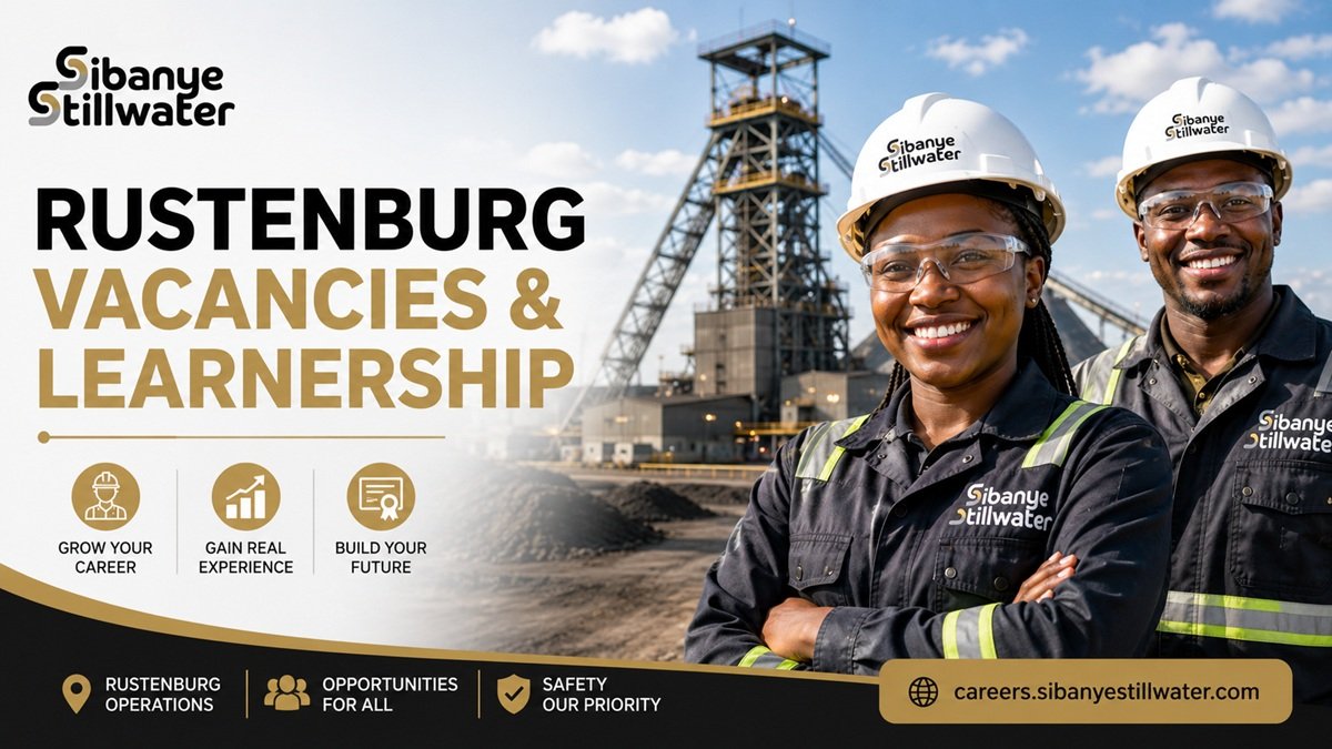 Two mining professionals standing at a Sibanye Stillwater mining operation in Rustenburg, representing Sibanye Stillwater Rustenburg Vacancies & Learnership opportunities.